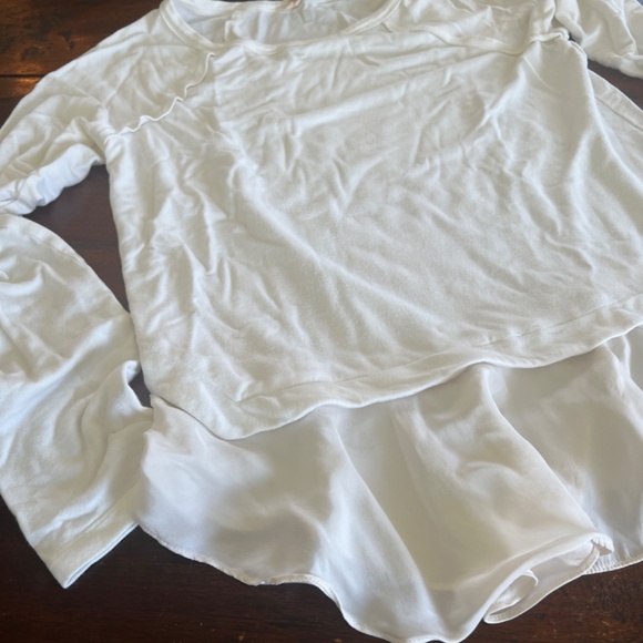 REBECCA TAYLOR Layered Look Exposed Seam Silk Ruffle Hem Long Sleeve Tee Top L - Picture 2 of 9